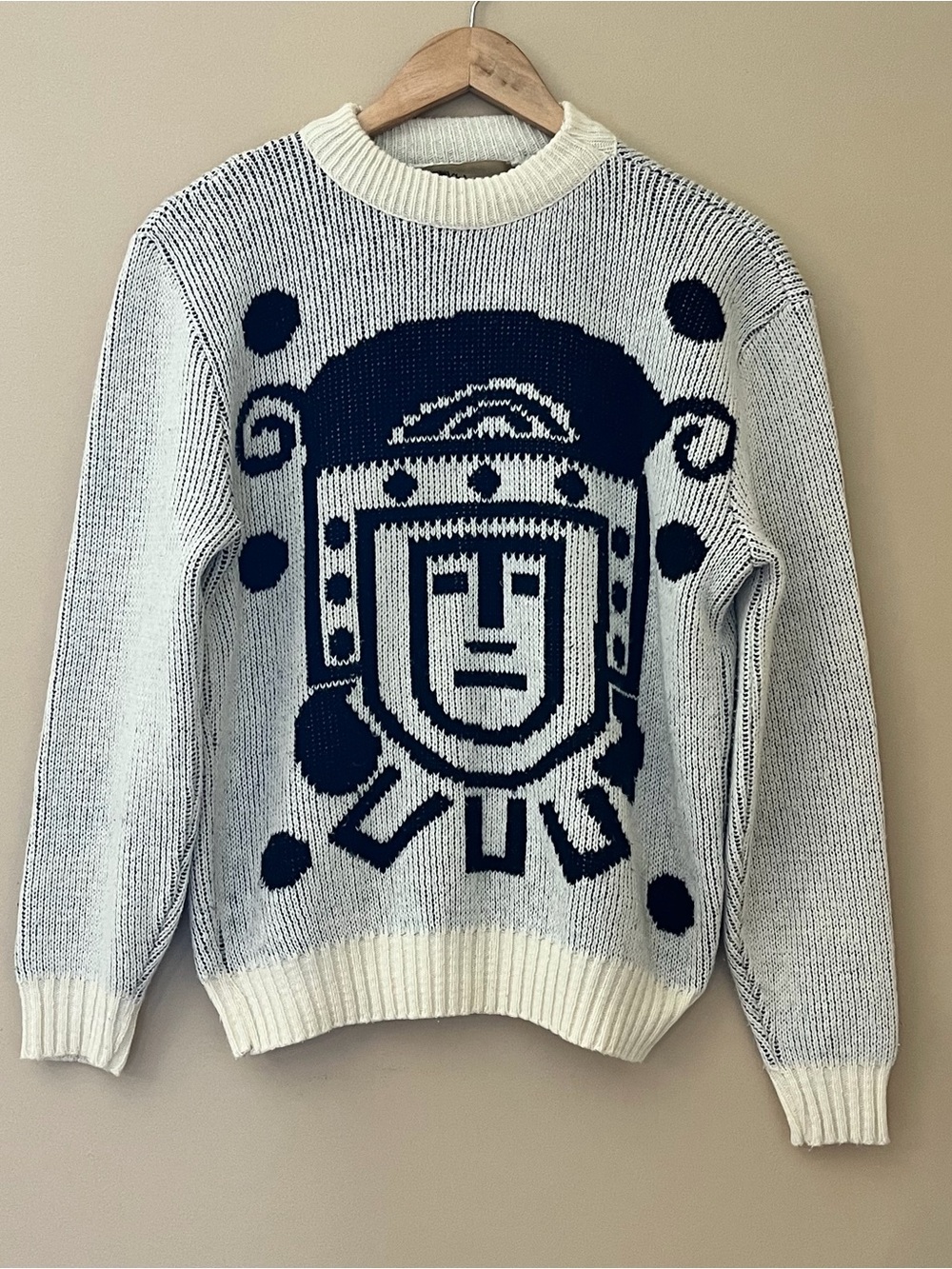 Chippewa Woolens Traverse City MI Aztec Face Southwest Cream Black Sweater L